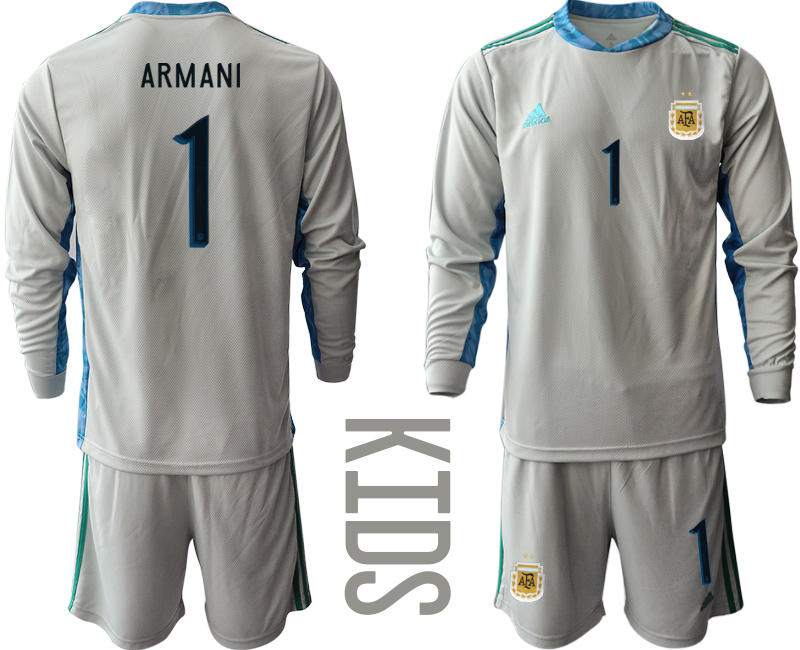 Cheap Youth 2020-2021 Season National team Argentina goalkeeper Long sleeve grey 1 Soccer Jersey